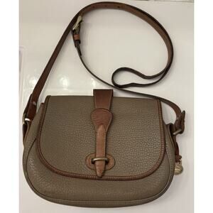Vintage Dooney and Bourke Taupe Two Tone All Weather Leather Saddle Bag Pebbled